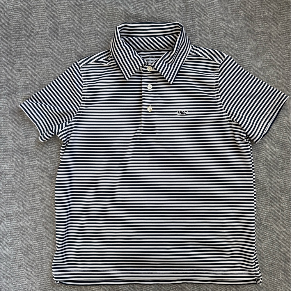 Vineyard Vines Boys Navy and White Striped Sankaty Polo